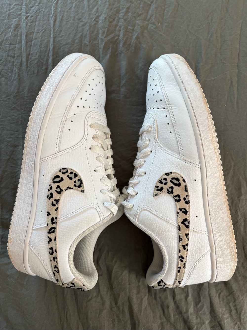 Nike Court Vision Low Leopard Swoosh White Leather. Size 9.5. - Picture 11 of 14